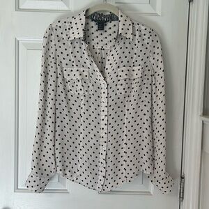 Silk White House Black Market Polka Dot Blouse Size 4